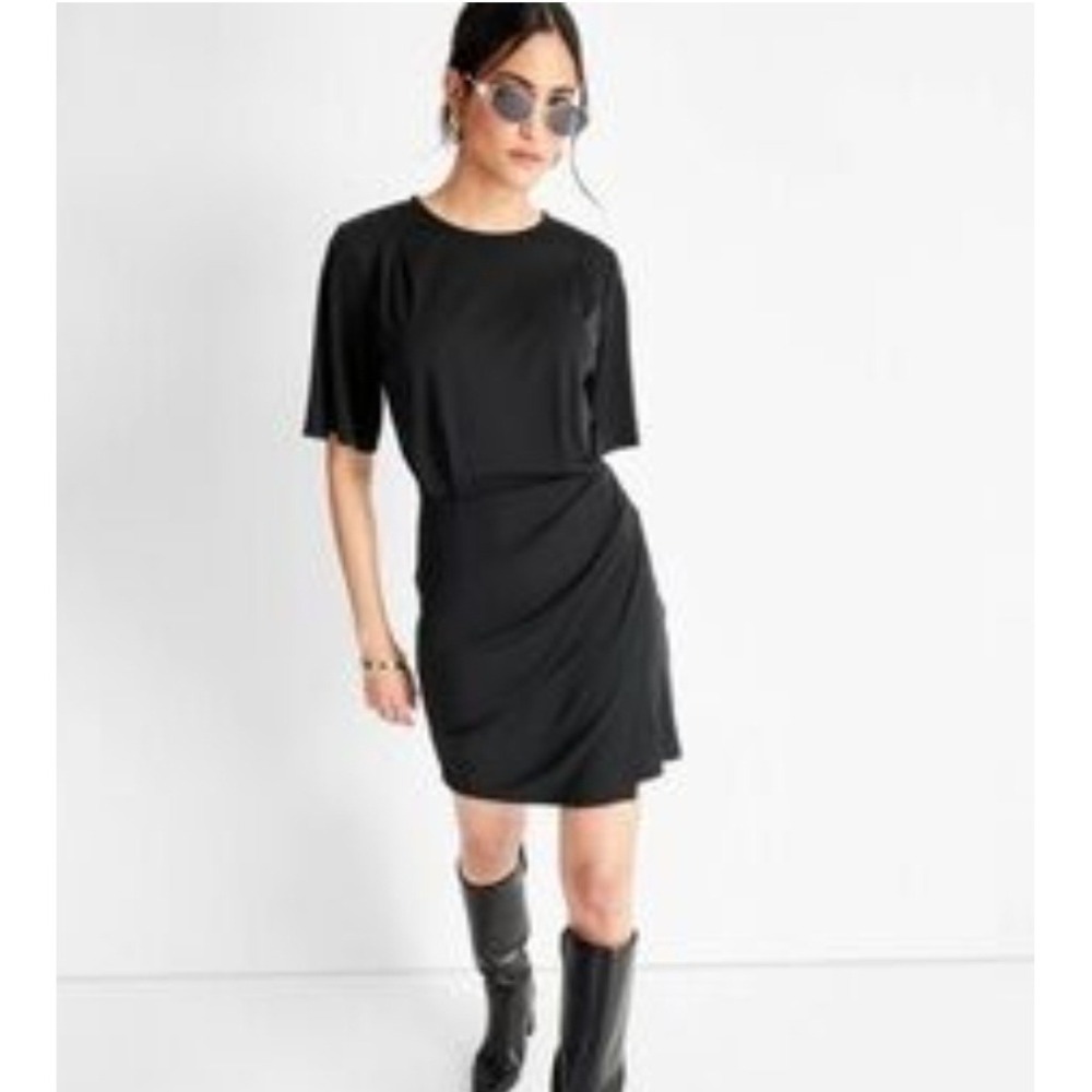 Future Collective Kahlana Barfield Black Ruched Mini Dress Flutter Sleeve XS NEW